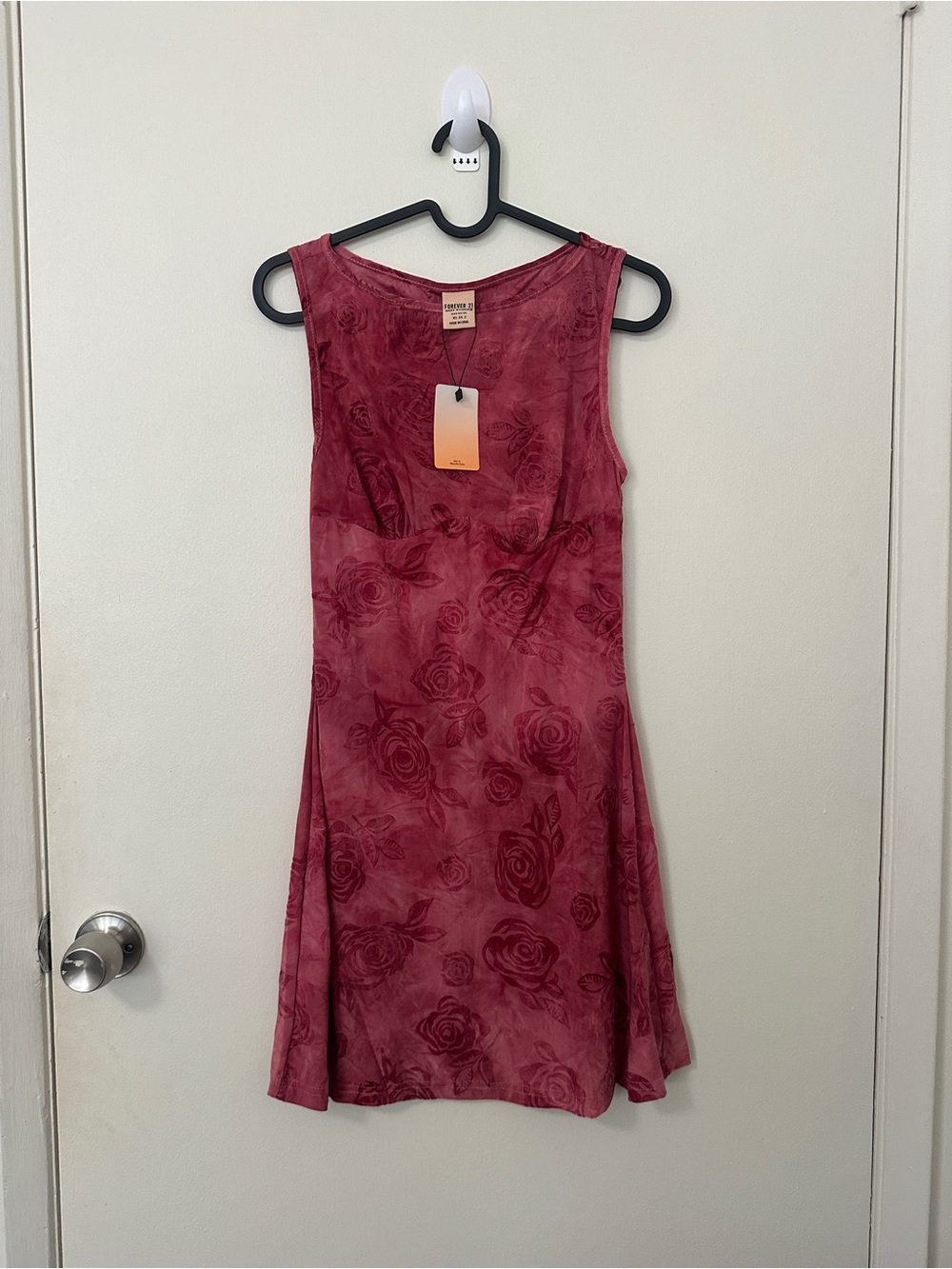 Forever 21 Rose-Print Burgundy Sleeveless Mini Dress